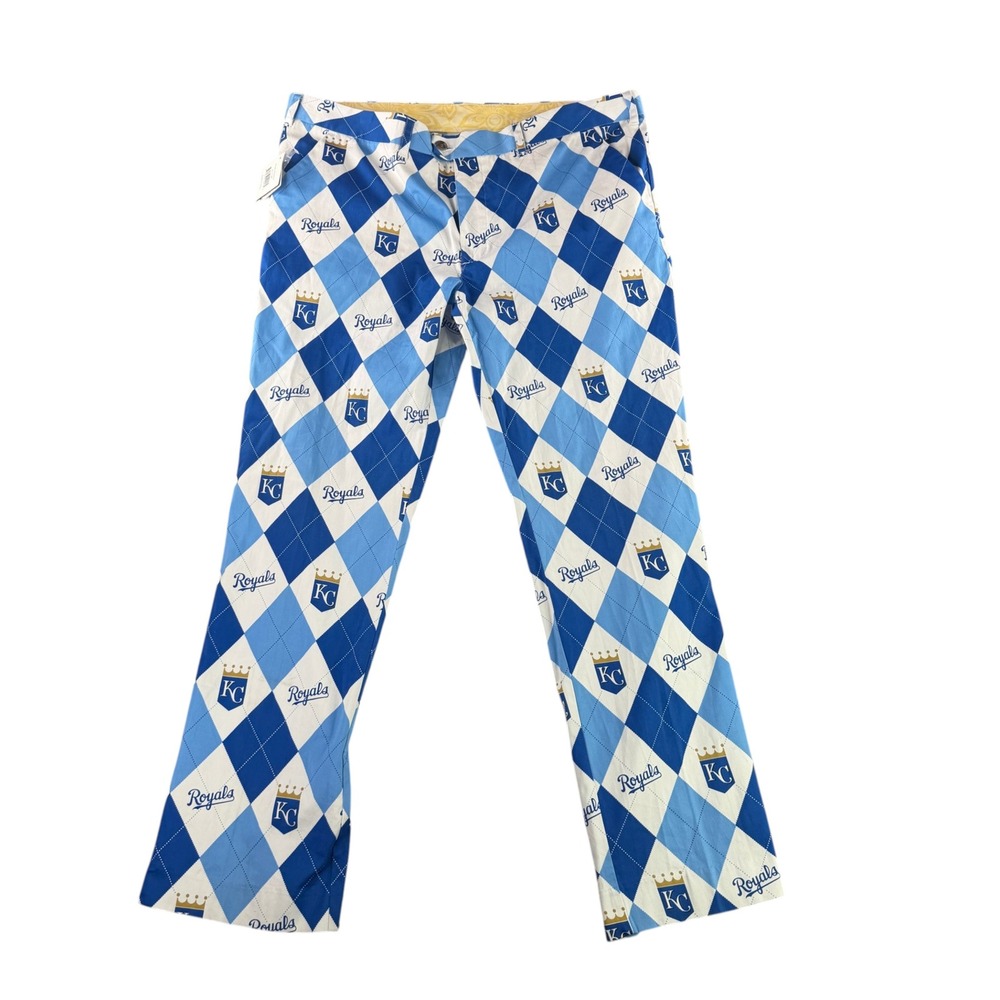 Loudmouth MLB Kansas City Royals Pants Mens 42x34 Blue Argyle Golf Baseball